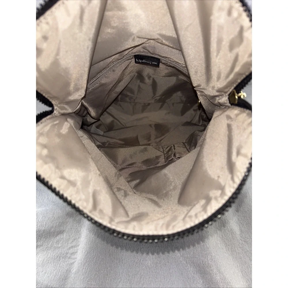 Kipling Black Nylon Messenger Style Backpack Gold Tone Hardware K19086 EUC 12X12